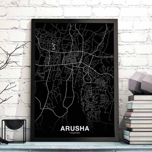 ARUSHA tanzanie carte affiche noir blanc ville natale ville impression moderne décor à la maison bureau décoration mur art dortoir chambre cadeau