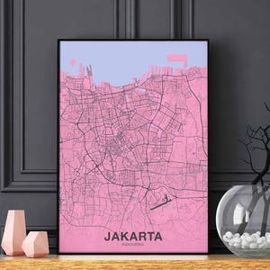 JAKARTA indonésie carte affiche couleur ville natale ville impression moderne décor à la maison bureau décoration mur art dortoir chambre cadeau