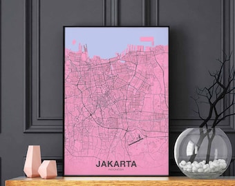 JAKARTA Indonesia map poster color Hometown City Print Modern Home Decor Office Decoration Wall Art Dorm Bedroom Gift