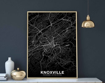 KNOXVILLE Tennessee TN USA map poster black white Hometown City Print Modern Home Decor Office Decoration Wall Art Dorm Bedroom Gift