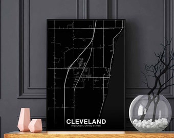 CLEVELAND Wisconsin WI USA map poster black white Hometown City Print Modern Home Decor Office Decoration Wall Art Dorm Bedroom Gift