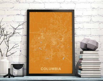 COLUMBIA Missouri MO US map poster color Hometown City Print Modern Home Decor Office Decoration Wall Art Dorm Bedroom Gift