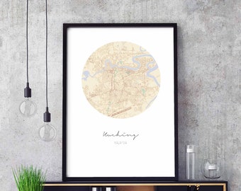 KUCHING Malaysia map poster wall decor design modern minimal nordic travel bedroom home art vintage retro dorm nursery housewarming