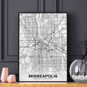 MINNEAPOLIS MInnesota MN USA map poster black white Hometown City Print Modern Home Decor Office Decoration Wall Art Dorm Bedroom Gift