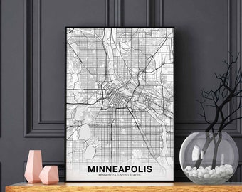 MINNEAPOLIS MInnesota MN USA map poster black white Hometown City Print Modern Home Decor Office Decoration Wall Art Dorm Bedroom Gift
