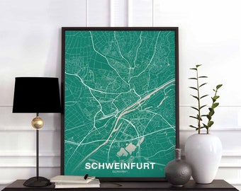 SCHWEINFURT Germany map poster color Hometown City Print Modern Home Decor Office Decoration Wall Art Dorm Bedroom Gift
