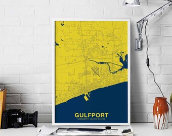 GULFPORT Mississippi MS US map poster color Hometown City Print Modern Home Decor Office Decoration Wall Art Dorm Bedroom Gift