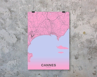 CANNES France map poster colors Hometown City Print Modern Home Decor Office Decoration Wall Art Dorm Bedroom Gift