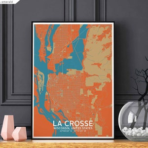 LA CROSSE Wisconsin USA map poster black white Hometown City Print Modern Home Decor Office Decoration Wall Art Dorm Bedroom Gift