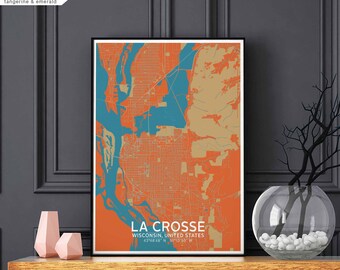 LA CROSSE Wisconsin USA map poster black white Hometown City Print Modern Home Decor Office Decoration Wall Art Dorm Bedroom Gift