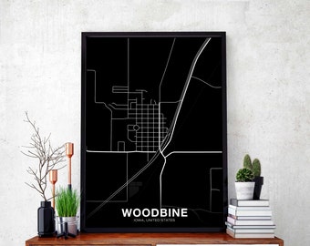 WOODBINE Iowa IA usa map poster black white Hometown City Print Modern Home Decor Office Decoration Wall Art Dorm Bedroom Gift