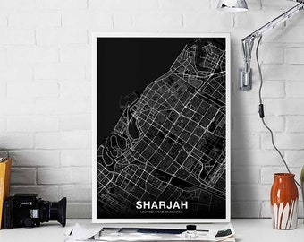 SHARJAH United Arab Emirates map poster black white Hometown City Print Modern Home Decor Office Decoration Wall Art Dorm Bedroom Gift