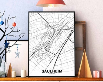 SAULHEIM Germany map poster Hometown City Print Modern Home Decor Office Decoration Wall Art Dorm Bedroom Gift