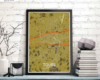 TOURS France map poster black white Hometown City Print Modern Home Decor Office Decoration Wall Art Dorm Bedroom Gift
