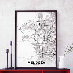 MENDOZA Argentine carte affiche noir blanc ville natale ville impression moderne décor à la maison bureau décoration mur art dortoir chambre cadeau