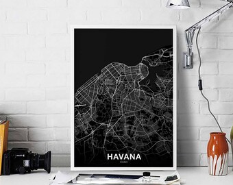 HAVANA Cuba map poster black white Hometown City Print Modern Home Decor Office Decoration Wall Art Dorm Bedroom Gift