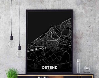 OSTEND Belgium map poster black white Hometown City Print Modern Home Decor Office Decoration Wall Art Dorm Bedroom Gift