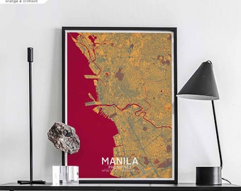 MANILA Philippines map poster black white Hometown City Print Modern Home Decor Office Decoration Wall Art Dorm Bedroom Gift