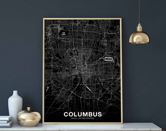 COLUMBUS Ohio OH USA map poster black white Hometown City Print Modern Home Decor Office Decoration Wall Art Dorm Bedroom Gift