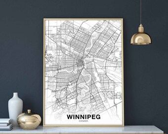 WINNIPEG Canada map poster black white Hometown City Print Modern Home Decor Office Decoration Wall Art Dorm Bedroom Gift