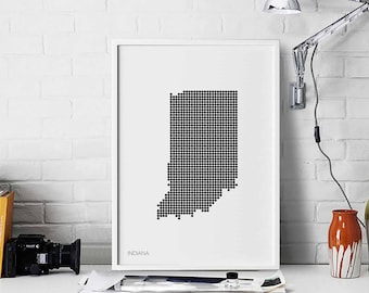 INDIANA state USA dots map poster Hometown City Print Modern Home Decor Office Decoration Wall Art Dorm Bedroom Gift