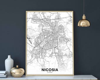 NICOSIA Cyprus map poster Hometown City Print Modern Home Decor Office Decoration Wall Art Dorm Bedroom Gift