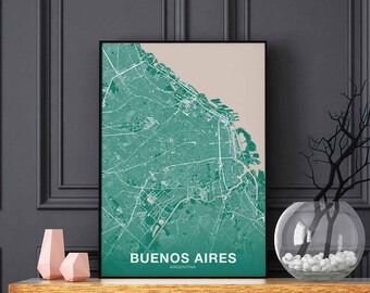BUENOS AIRES Argentina map poster color Hometown City Print Modern Home Decor Office Decoration Wall Art Dorm Bedroom Gift