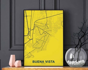 BUENA VISTA Mexico map poster color Hometown City Print Modern Home Decor Office Decoration Wall Art Dorm Bedroom Gift art