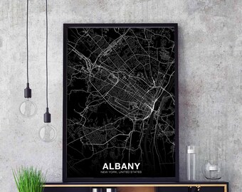 ALBANY New York NY US map poster black white Hometown City Print Modern Home Decor Office Decoration Wall Art Dorm Bedroom Gift