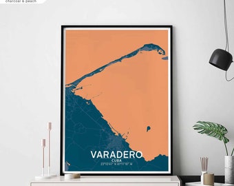 VARADERO Cuba map poster black white Hometown City Print Modern Home Decor Office Decoration Wall Art Dorm Bedroom Gift