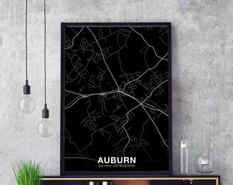AUBURN Georgia GA US map poster black white Hometown City Print Modern Home Decor Office Decoration Wall Art Dorm Bedroom Gift