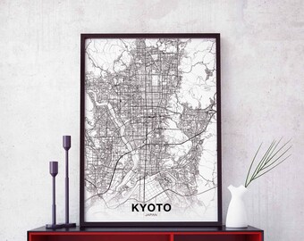 KYOTO Japan map poster black white Hometown City Print Modern Home Decor Office Decoration Wall Art Dorm Bedroom Gift