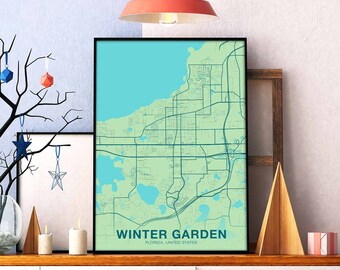 WINTER GARDEN Florida FL usa map poster color Hometown City Print Modern Home Decor Office Decoration Wall Art Dorm Bedroom Gift