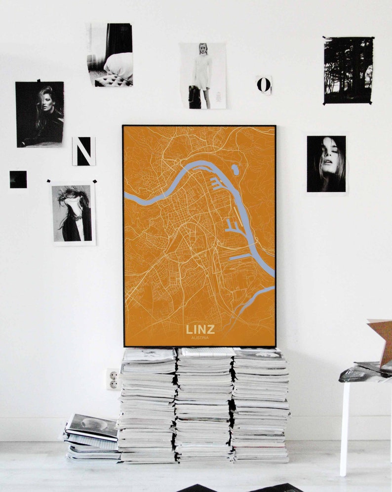 LINZ Austria Map Poster Color Hometown City Print Modern Home Decor ...