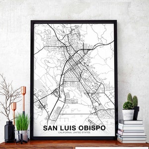 SAN LUIS OBISPO Californie, États-Unis, carte, affiche noir blanc, ville natale, ville, impression, moderne, décoration intérieure, bureau, décoration, mur, art, dortoir, chambre, cadeau