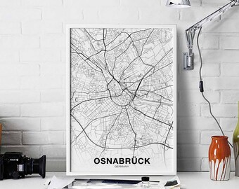 OSNABRÜCK Germany map poster black white Hometown City Print Modern Home Decor Office Decoration Wall Art Dorm Bedroom Gift