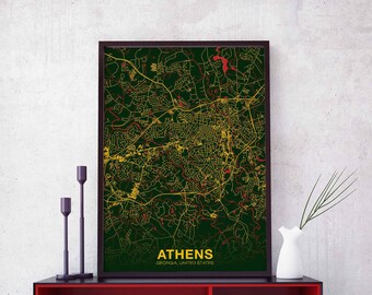 ATHENS Georgia GA USA poster color Hometown City Print Modern Home Decor Office Decoration Wall Art Dorm Bedroom Gift