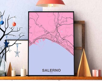 SALERNO Italy map poster color Hometown City Print Modern Home Decor Office Decoration Wall Art Dorm Bedroom Gift
