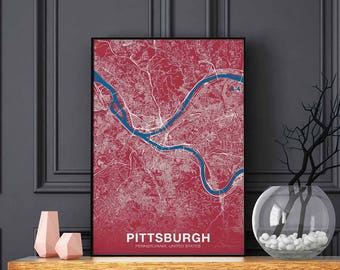 PITTSBURGH Pennsylvania PA US map poster color Hometown City Print Modern Home Decor Office Decoration Wall Art Dorm Bedroom Gift