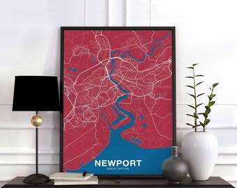 NEWPORT Great Britain UK map poster color Hometown City Print Modern Home Decor Office Decoration Wall Art Dorm Bedroom Gift