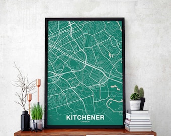 KITCHENER Canada map poster color Hometown City Print Modern Home Decor Office Decoration Wall Art Dorm Bedroom Gift