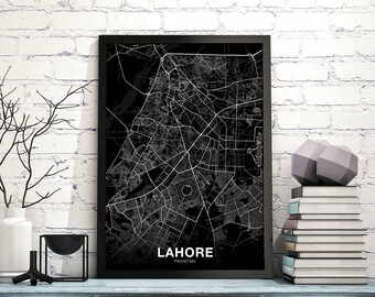 LAHORE Pakistan map poster black white Hometown City Print Modern Home Decor Office Decoration Wall Art Dorm Bedroom Gift
