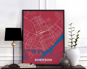 KHERSON Ukraine map poster color Hometown City Print Modern Home Decor Office Decoration Wall Art Dorm Bedroom Gift