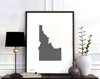 IDAHO US state minimal dots retro map poster black white wall decor design modern swiss scandinavian nordic housewarming travel