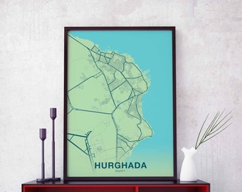 HURGHADA Egypt map poster color Hometown City Print Modern Home Decor Office Decoration Wall Art Dorm Bedroom Gift