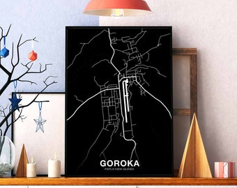 GOROKA Papua New Guinea map poster black white Hometown City Print Modern Home Decor Office Decoration Wall Art Dorm Bedroom Gift