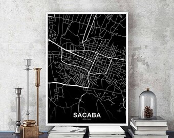 SACABA Bolivia map poster black white Hometown City Print Modern Home Decor Office Decoration Wall Art Dorm Bedroom Gift