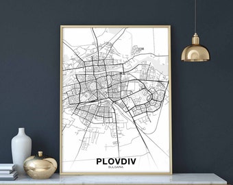 PLOVDIV Bulgaria map poster Hometown City Print Modern Home Decor Office Decoration Wall Art Dorm Bedroom Gift