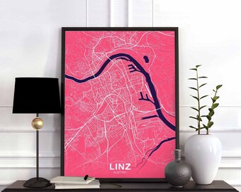 LINZ Austria poster color Hometown City Print Modern Home Decor Office Decoration Wall Art Dorm Bedroom Gift