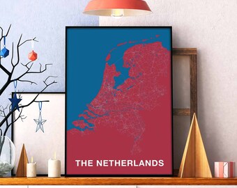 NETHERLANDS map poster color Hometown City Print Modern Home Decor Office Decoration Wall Art Dorm Bedroom Gift